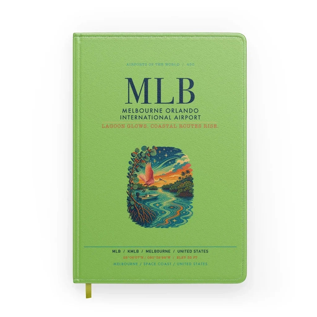 Melbourne Orlando International Airport (MLB) design on light green notebook