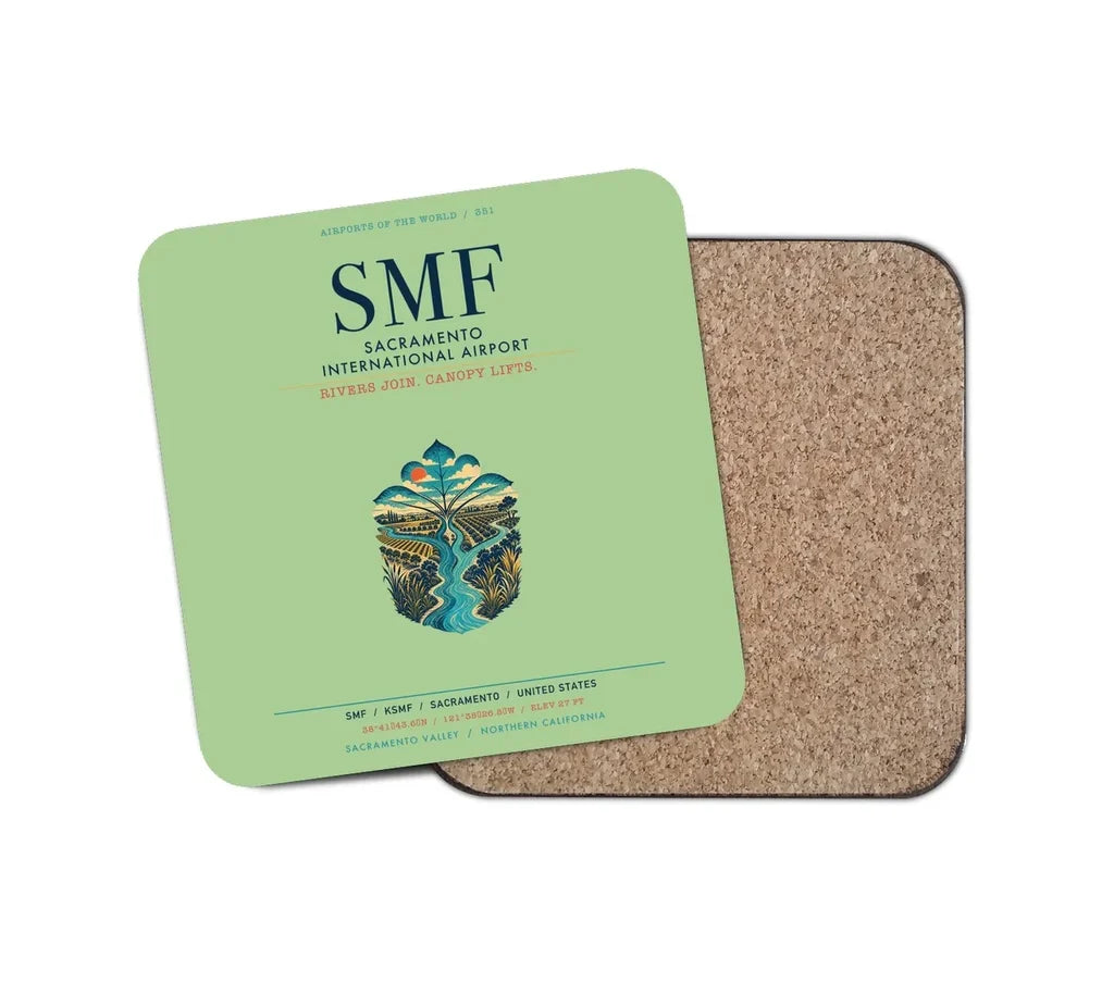 Sacramento International Airport (SMF) design on light green 1 piece coaster