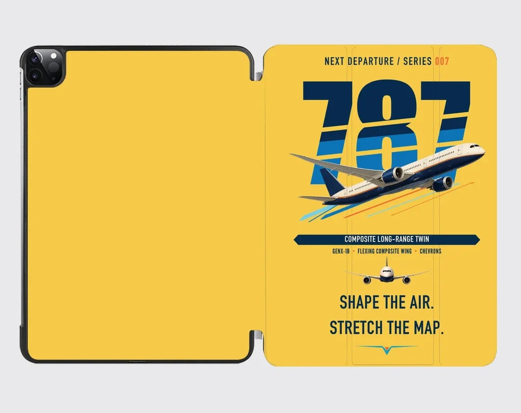 Boeing 787-9 Dreamliner design on yellow ipad tablet case