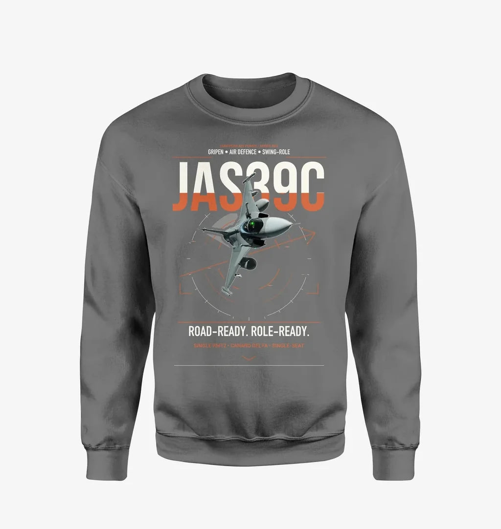 Saab JAS 39C Gripen design on gray sweatshirt