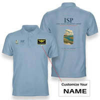 Thumbnail for Long Island Airport (ISP) design on light blue double-side polo shirt with custom name badge