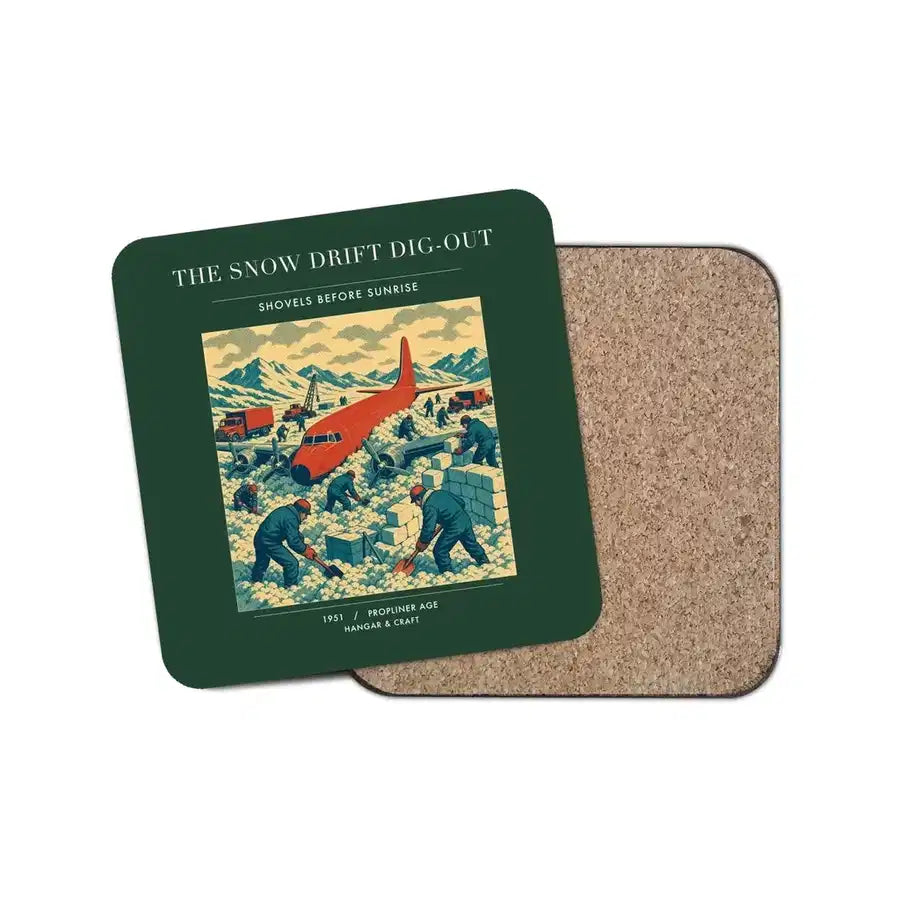 The Snow Drift Dig-Out - Designed Coasters design on dark green 1-piece