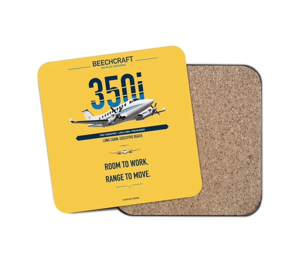 Beechcraft King Air 350i design on yellow 1 piece coaster