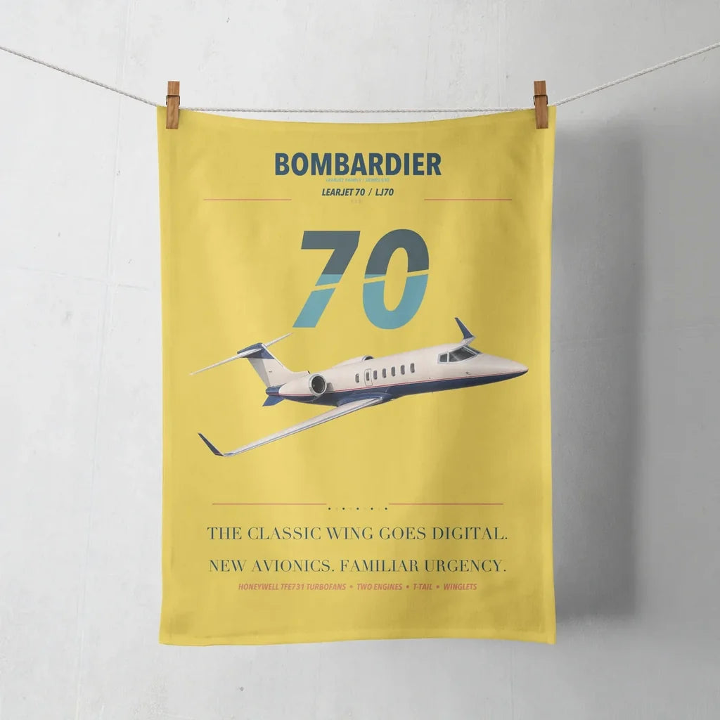 Bombardier Learjet 70 design on yellow towel