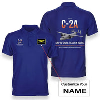 Thumbnail for C-2A Greyhound design on blue+name double-side polo t-shirt, double-side print