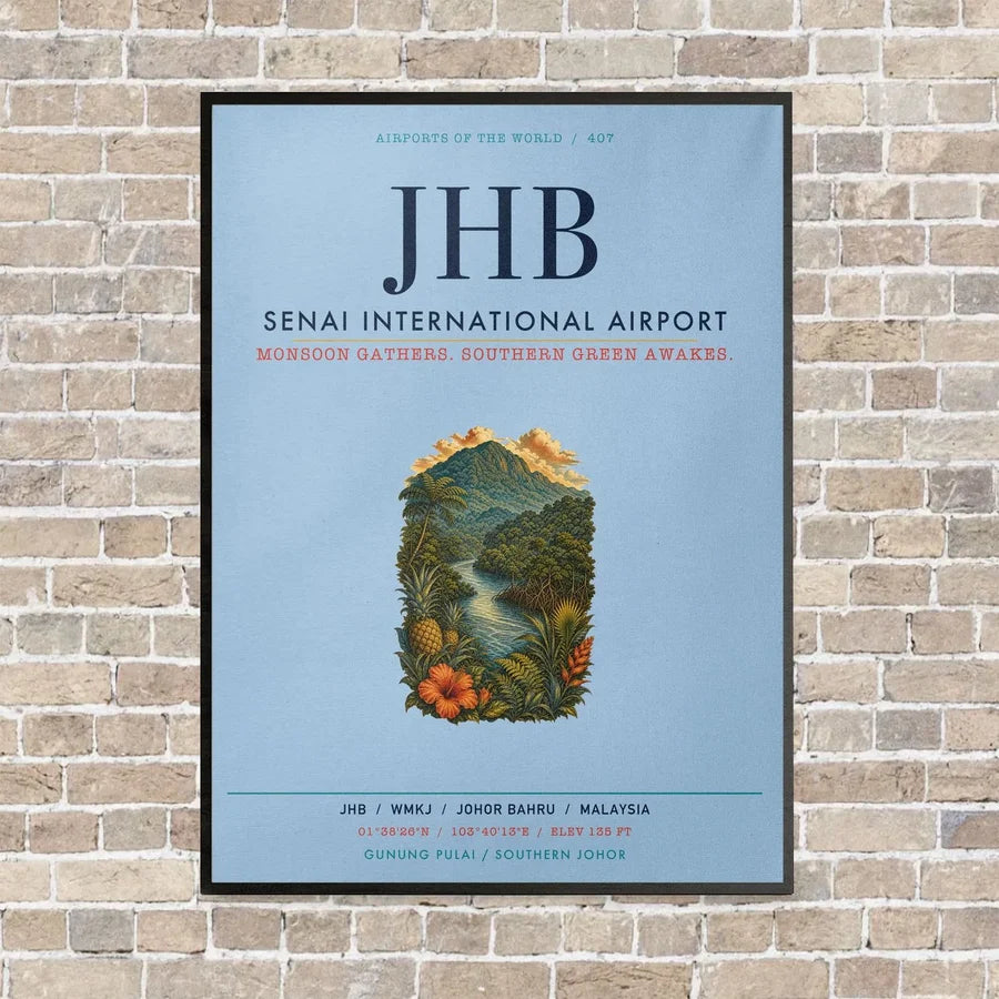 Senai International Airport JHB vertical canvas print - framed - light blue background