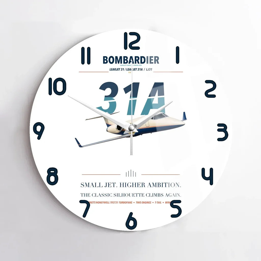 Bombardier Learjet 31A design on white no frame wall clock