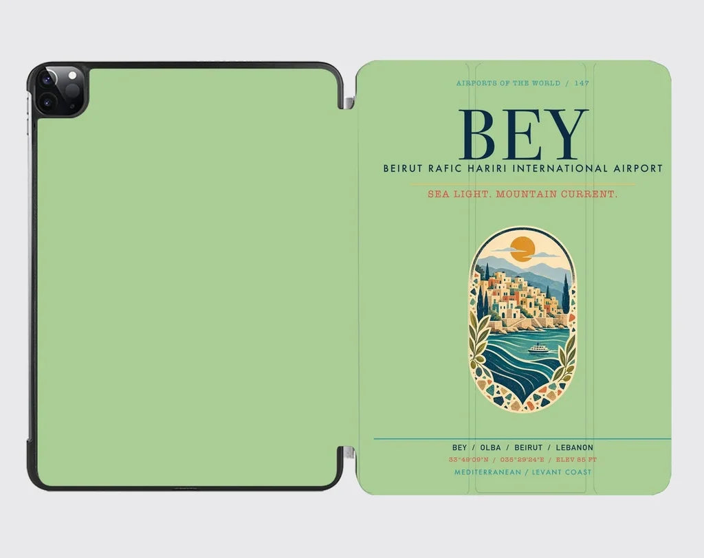 Beirut Rafic Hariri International Airport (BEY) design on light green ipad tablet case