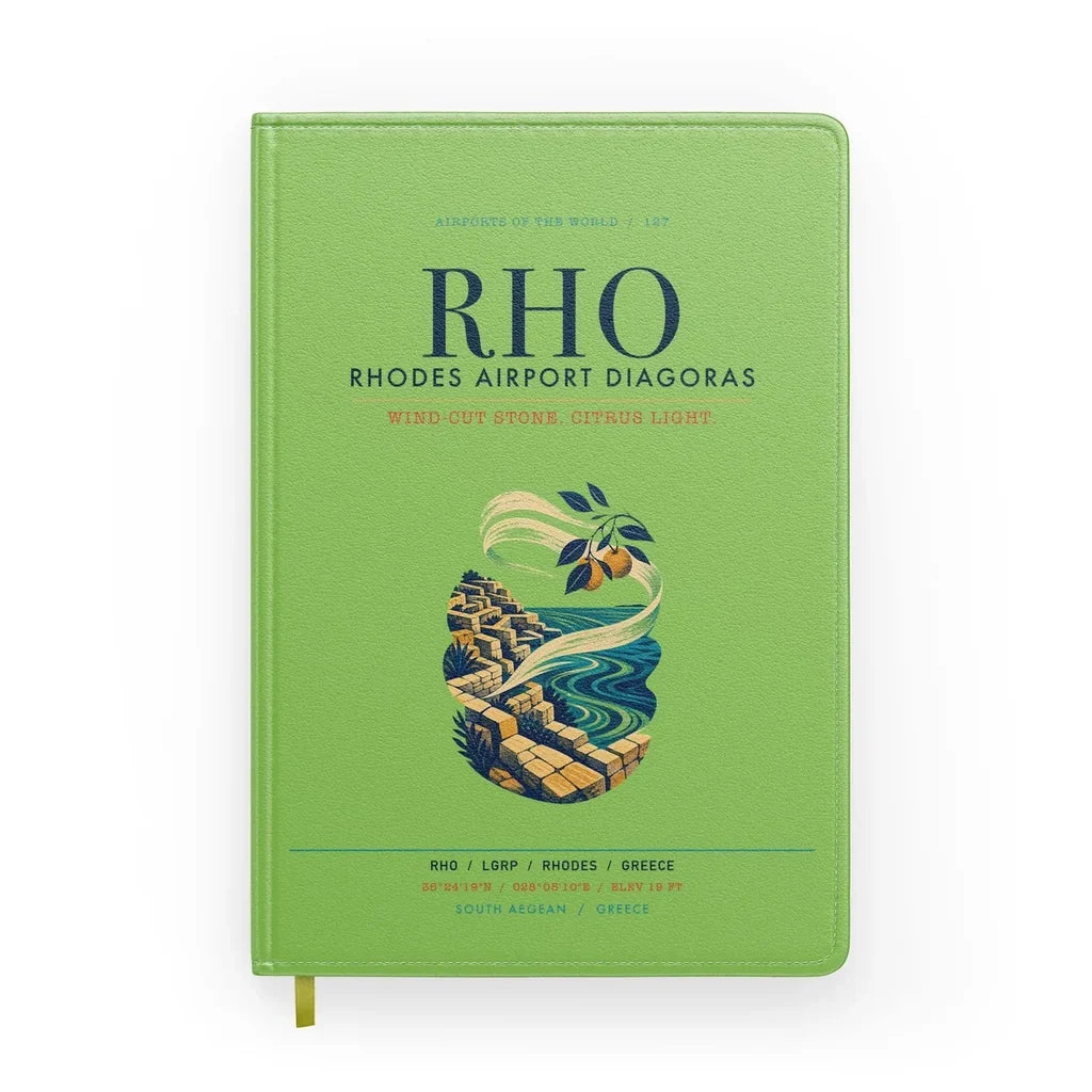 Rhodes Airport Diagoras (RHO) design on light green notebook