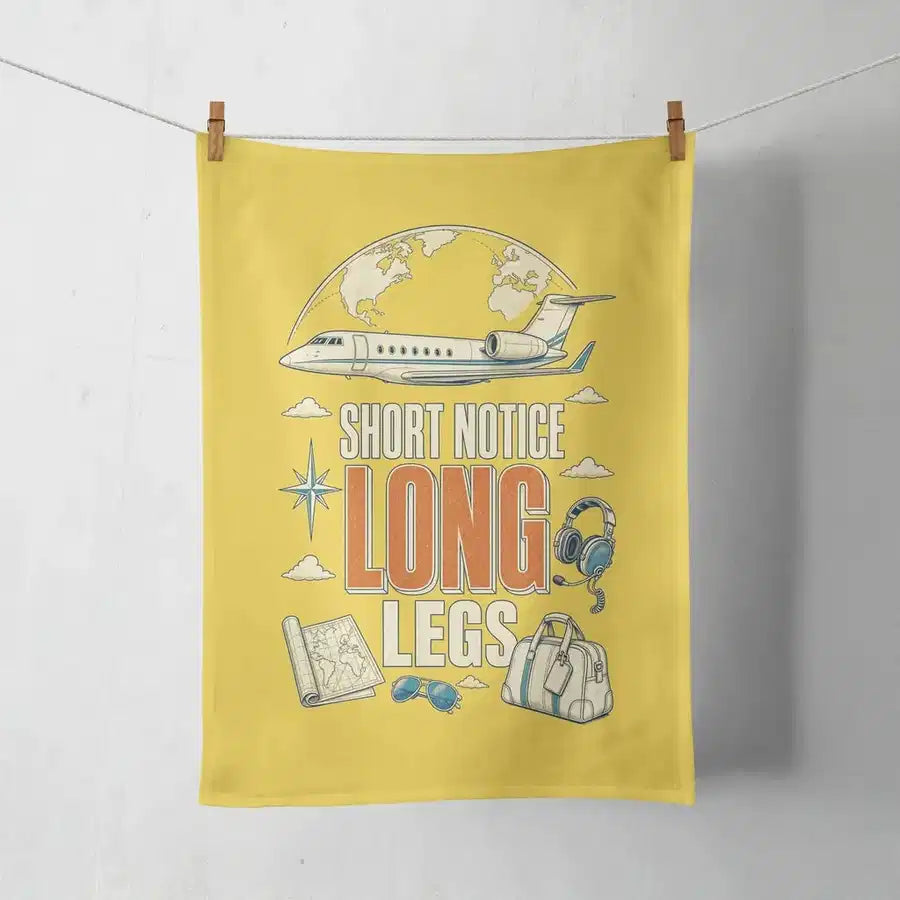 Short Notice Long Legs design on yellow towel