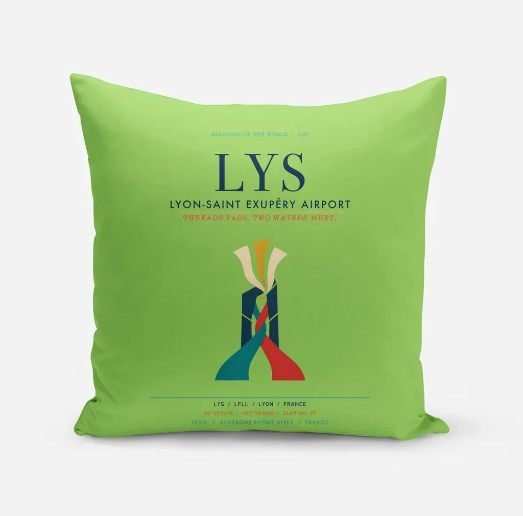 Lyon-Saint Exupéry Airport (LYS) design on light green pillow