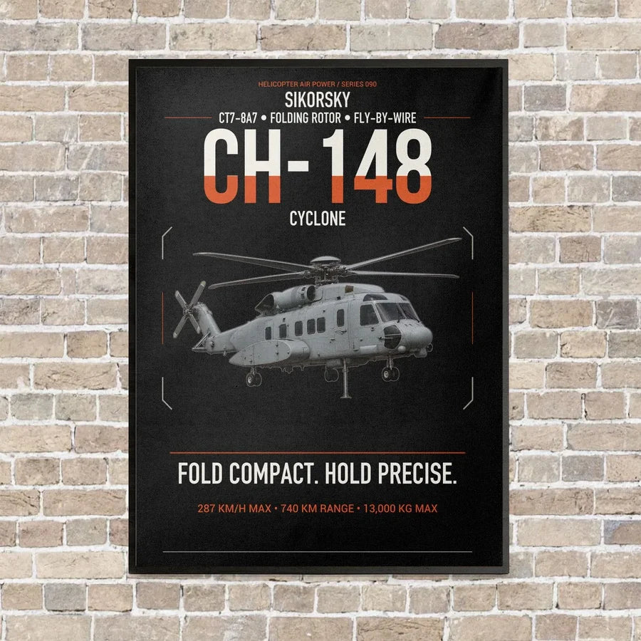 Sikorsky CH-148 Cyclone vertical canvas print - framed - black background