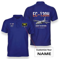 Thumbnail for EC-130H Compass Call design on blue+name double-side polo t-shirt, double-side print