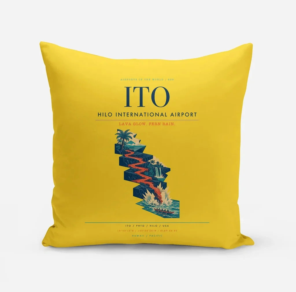 Hilo International Airport (ITO) design on yellow pillow