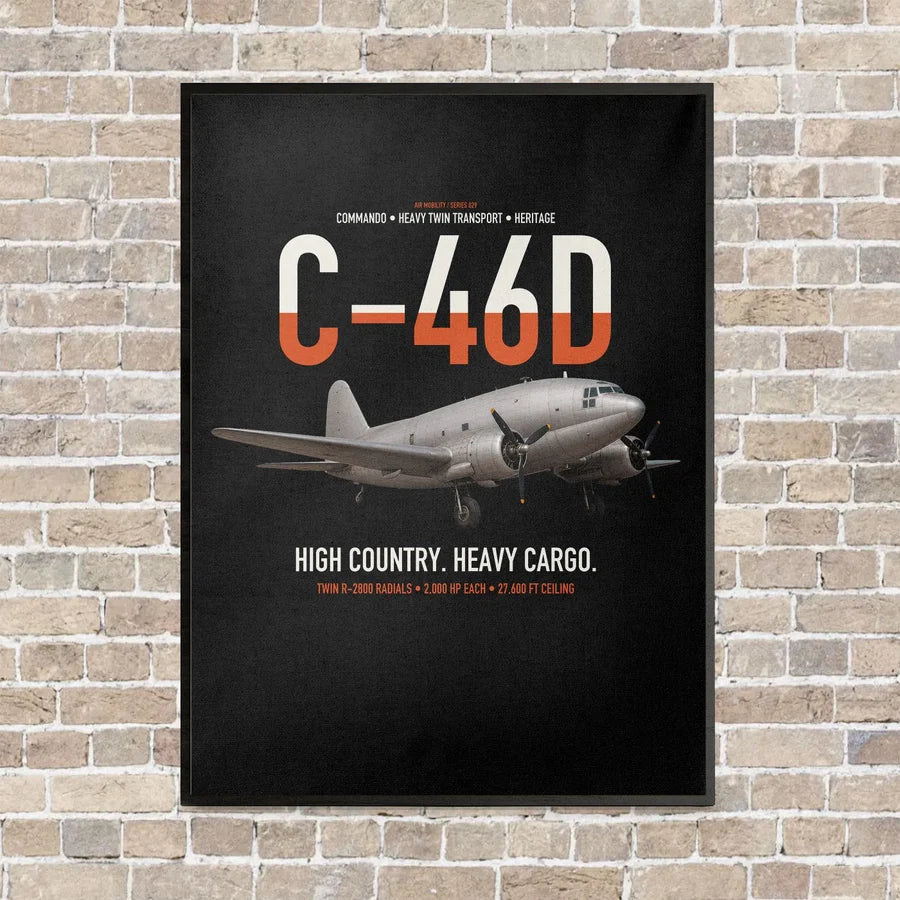 C-46D Commando vertical canvas print - framed - black background