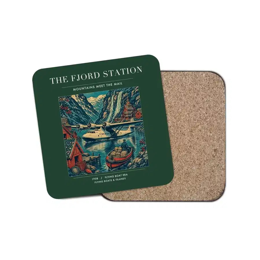 The Fjord Station - Designed Coasters design on dark green 1-piece