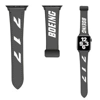 Thumbnail for Boeing 717 Flat Text leather apple watch band - grey