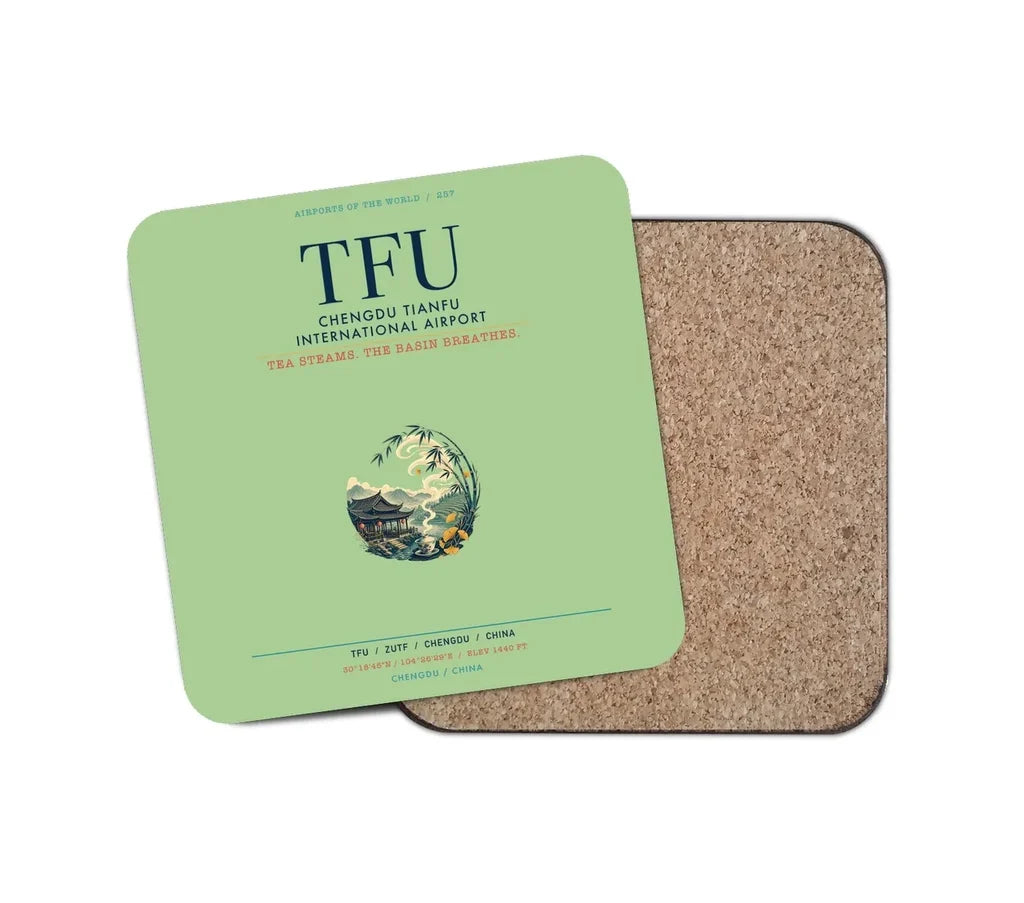 Chengdu Tianfu International Airport (TFU) design on light green 1 piece coaster