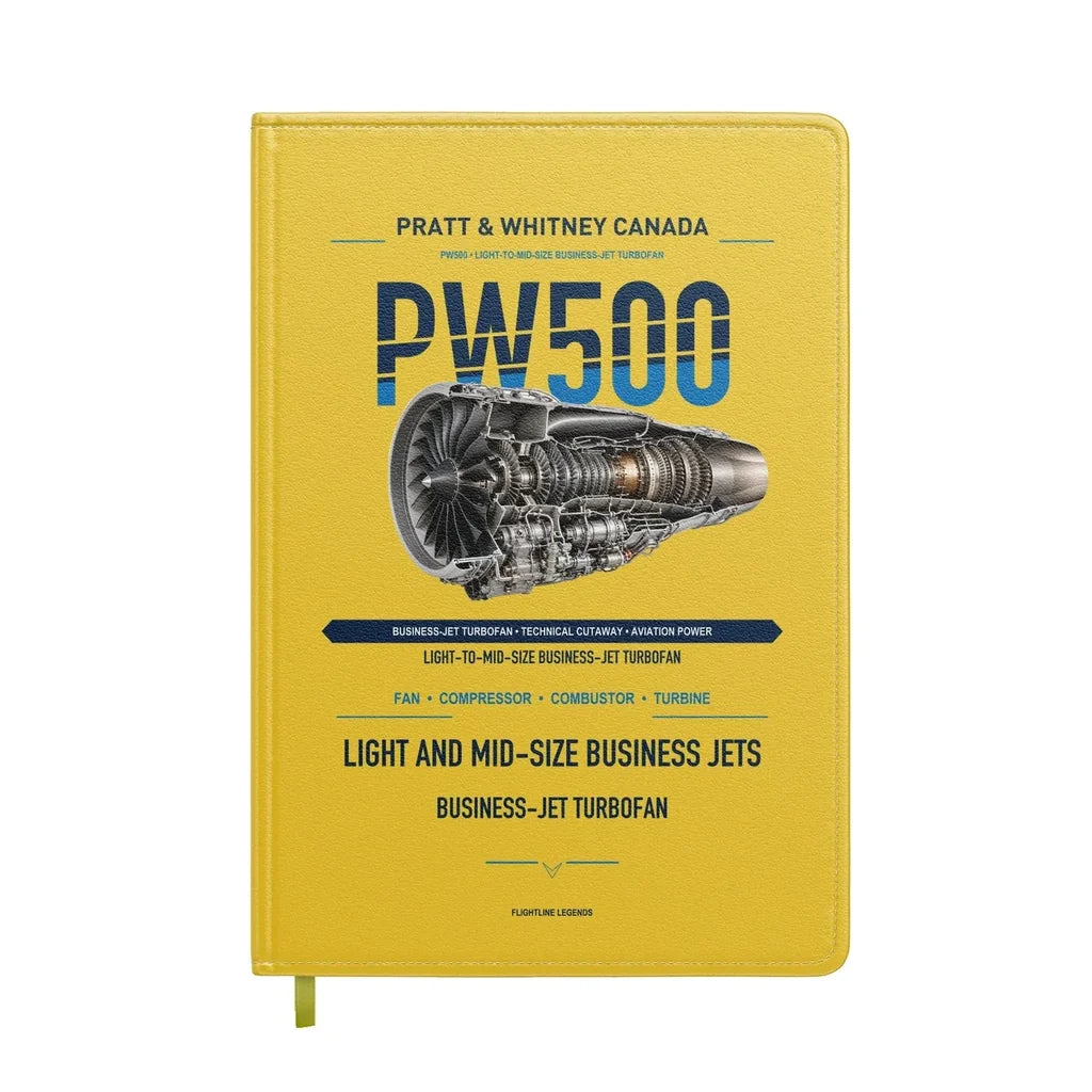 PW500 design on yellow notebook