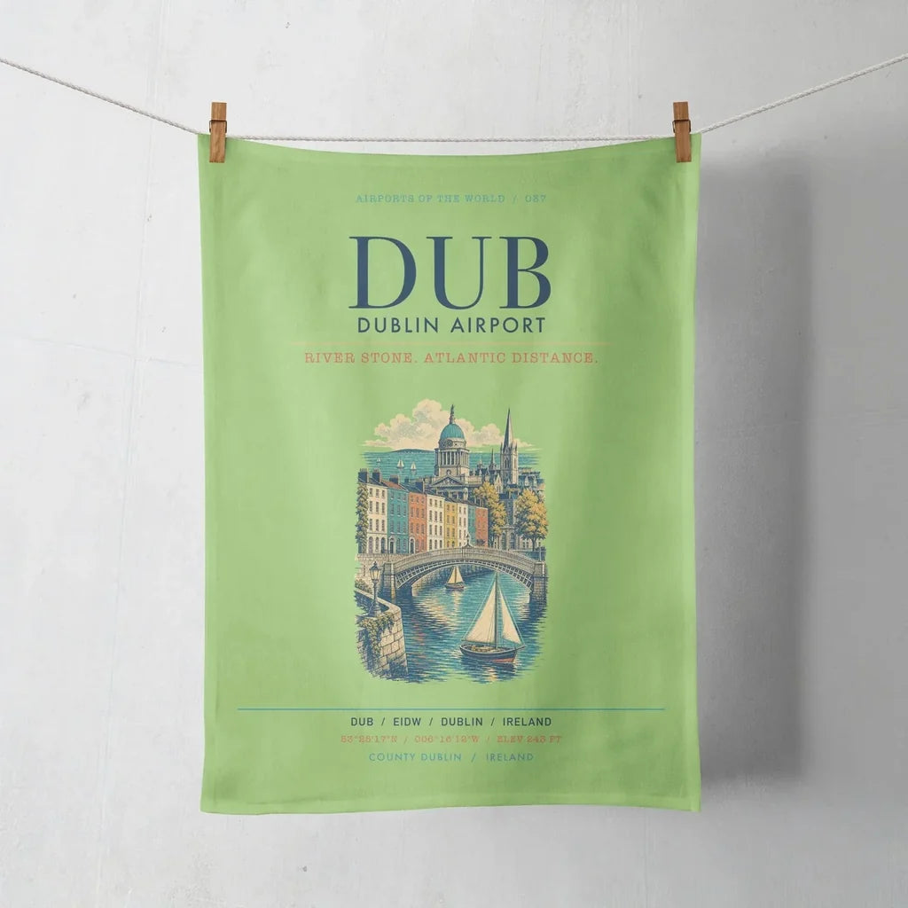 Dublin Airport (DUB) design on light green towel