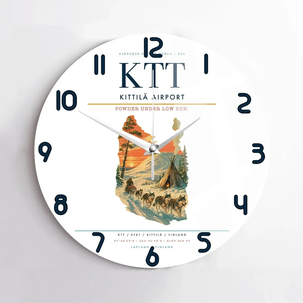 Kittilä Airport (KTT) design on white no frame wall clock