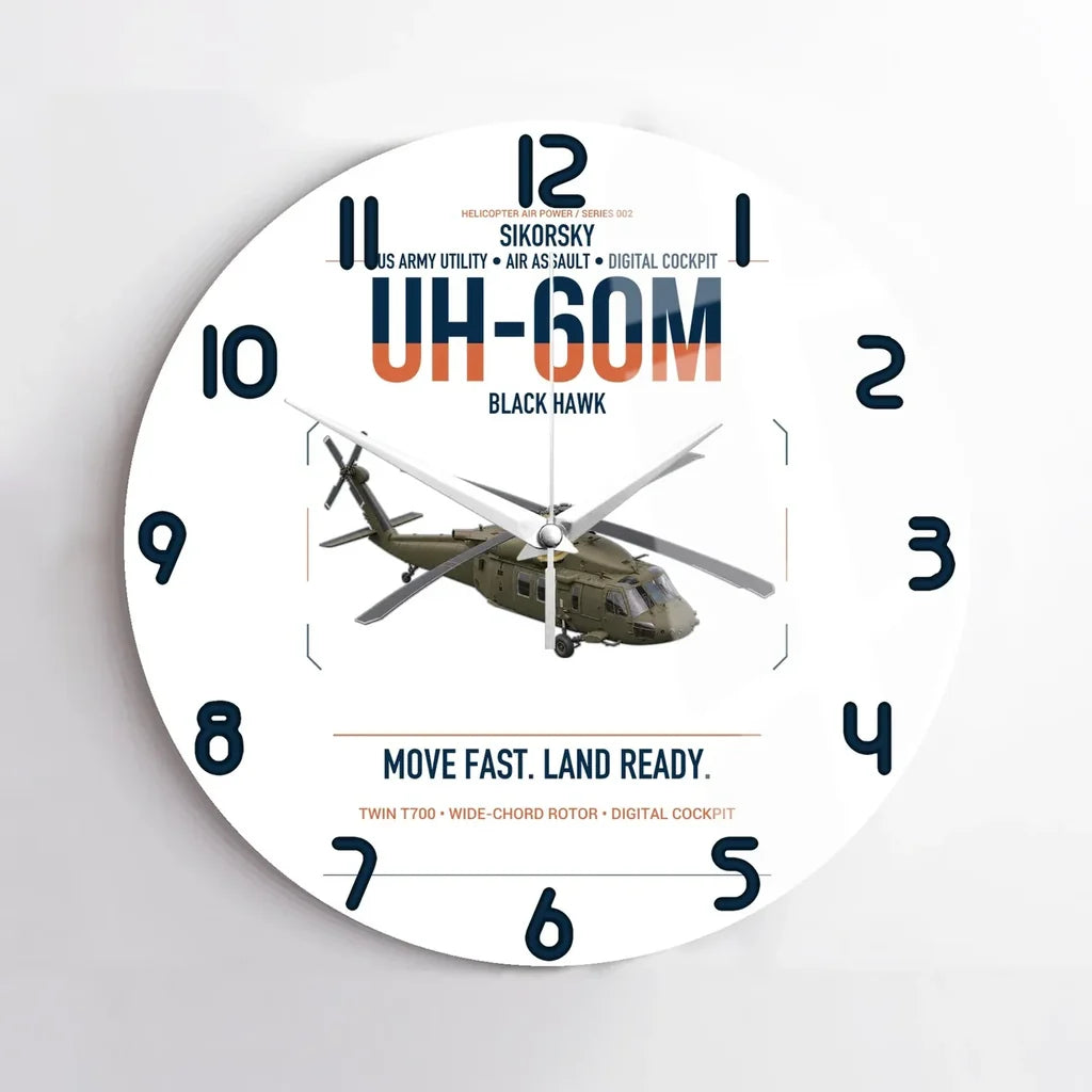 Sikorsky UH-60M Black Hawk design on white no frame wall clock