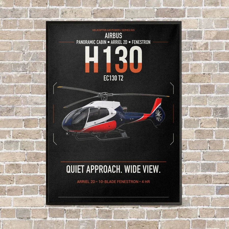 Airbus H130 vertical canvas print - framed - black background