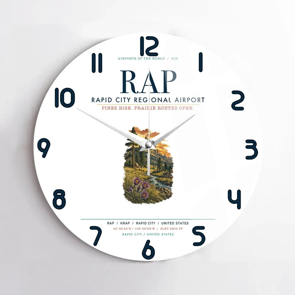 Rapid City Regional Airport (RAP) design on white no frame wall clock