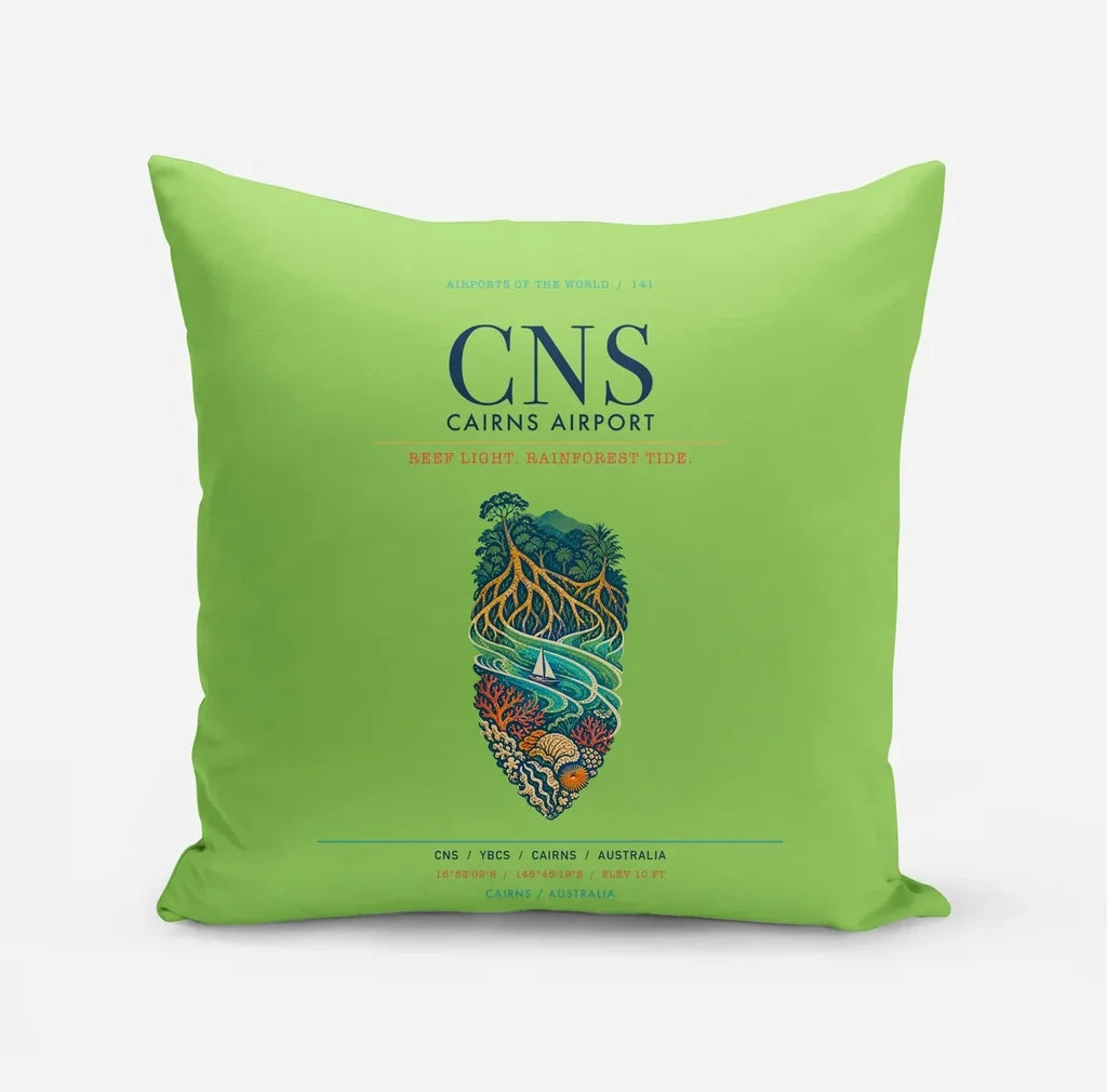 Cairns Airport (CNS) design on light green pillow