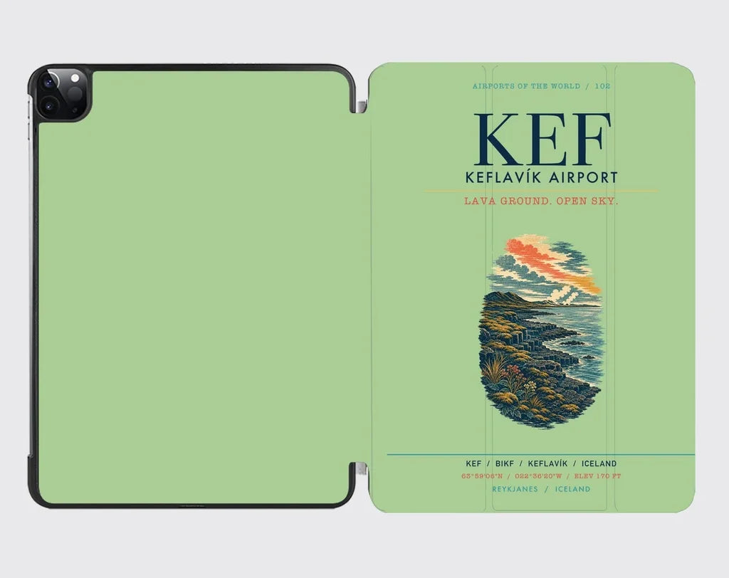 Keflavík Airport (KEF) design on light green ipad tablet case