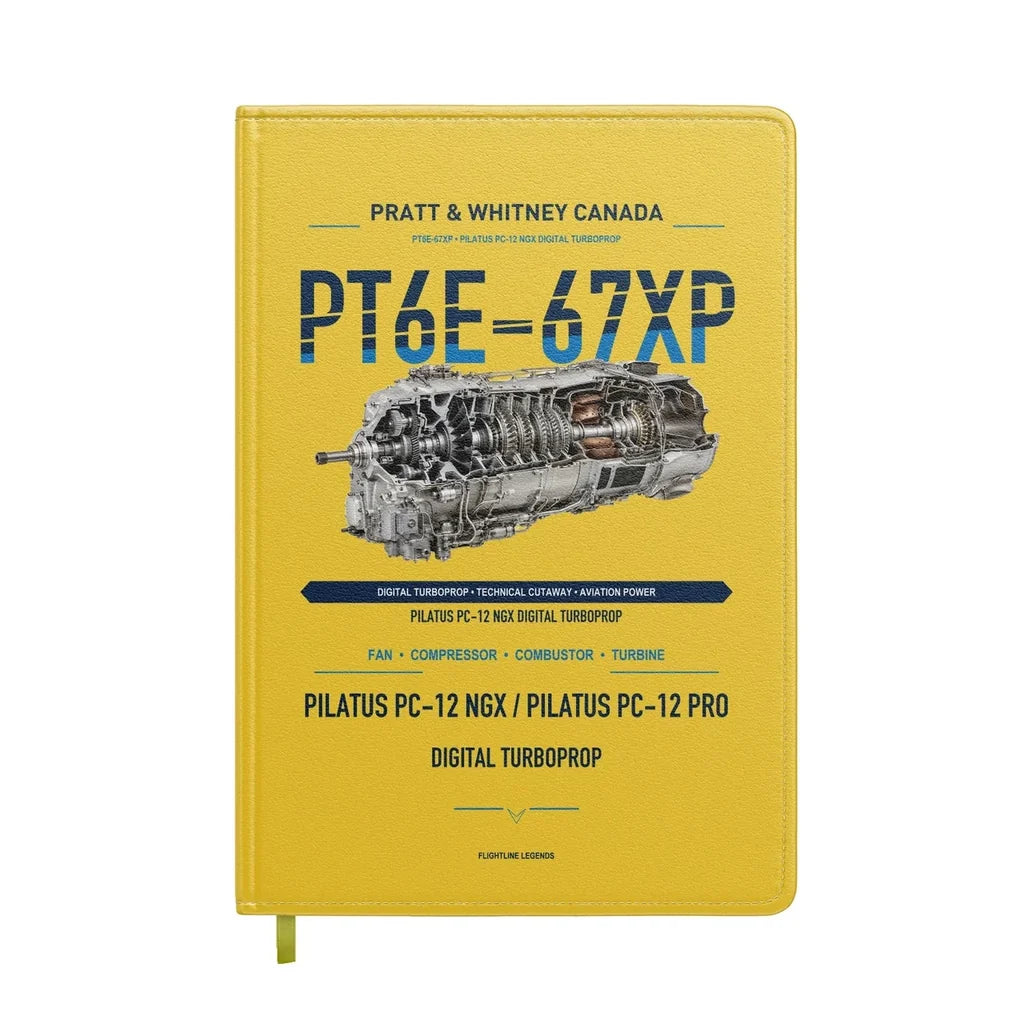 PT6E-67XP design on yellow notebook