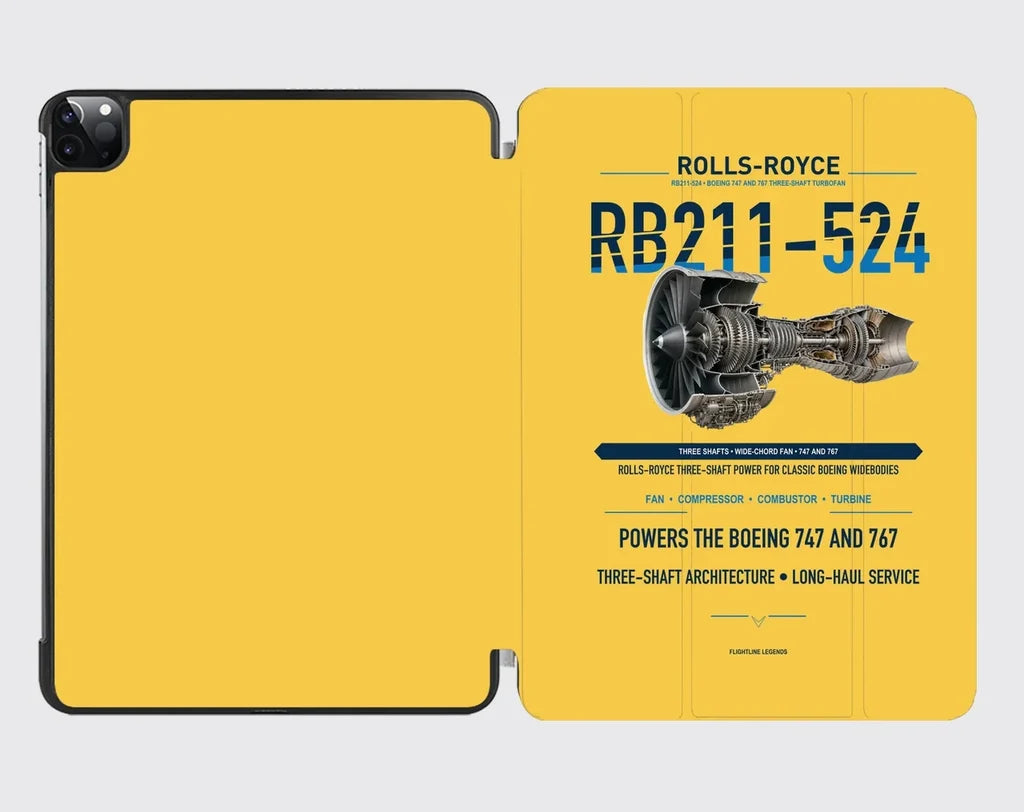 RB211-524 design on yellow ipad tablet case