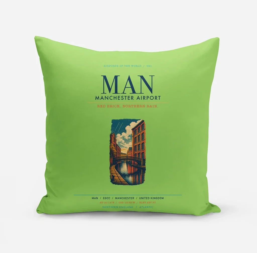 Manchester Airport (MAN) design on light green pillow