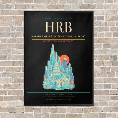 Harbin Taiping International Airport HRB vertical canvas print - framed - black background