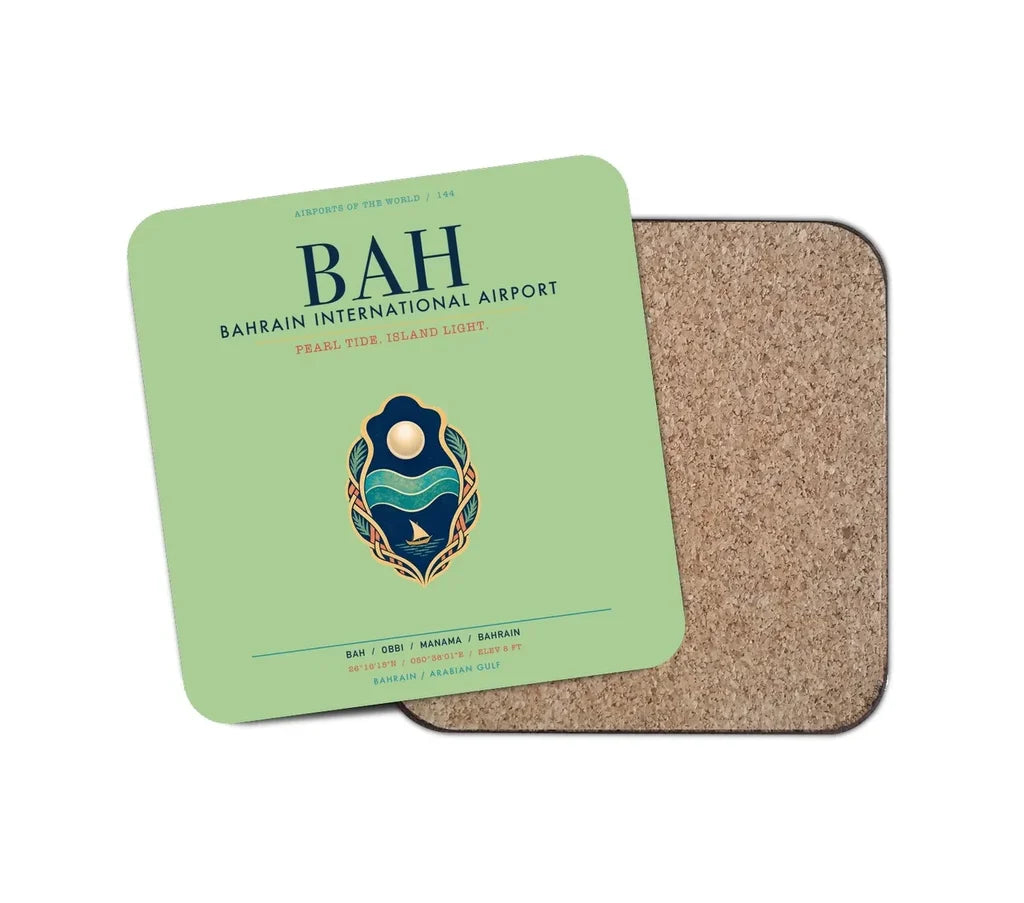 Bahrain International Airport (BAH) design on light green 1 piece coaster