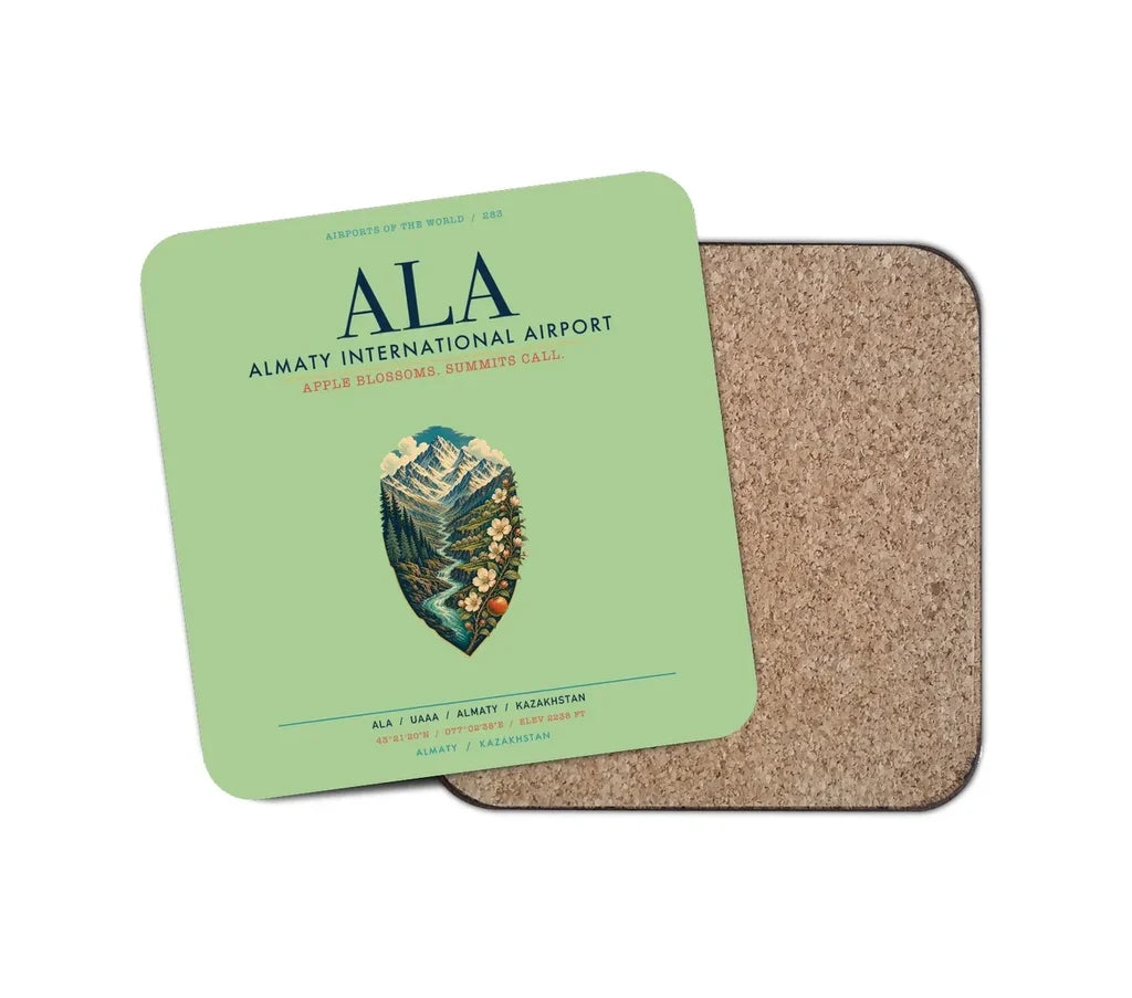 Almaty International Airport (ALA) design on light green 1 piece coaster