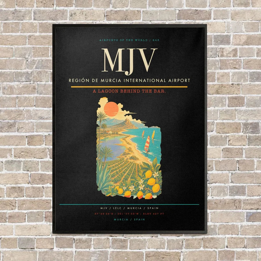 Región de Murcia International Airport MJV vertical canvas print - framed - black background