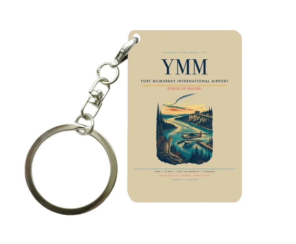 Fort McMurray International Airport (YMM) design on beige key chain