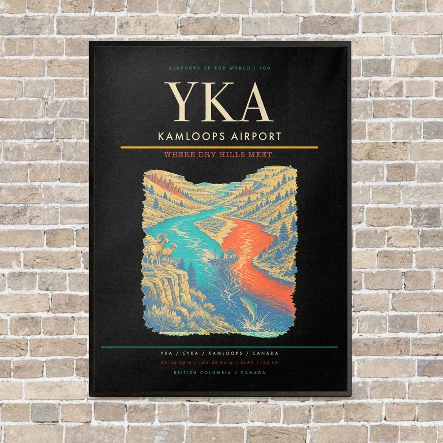 Kamloops Airport YKA vertical canvas print - framed - black background