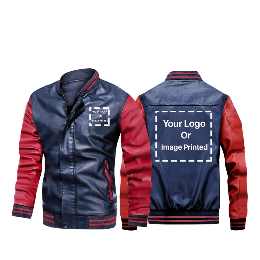 Customisable TWO LOGOS Stylish Leather Bomber Bomber Jacket - view 3