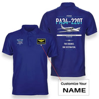 Thumbnail for Piper PA-34-220T Seneca V design on blue+name double-side polo t-shirt, double-side print