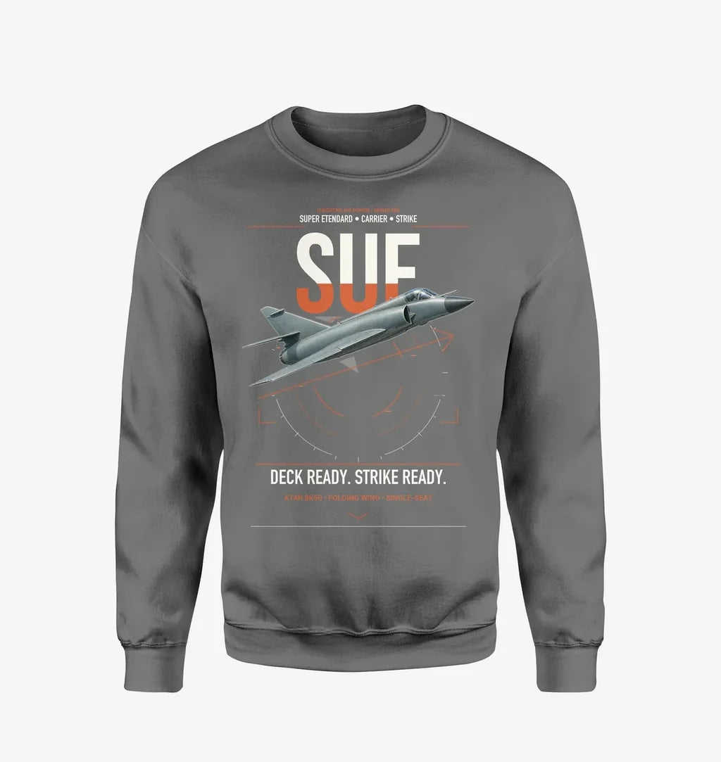Dassault Super Étendard design on gray sweatshirt