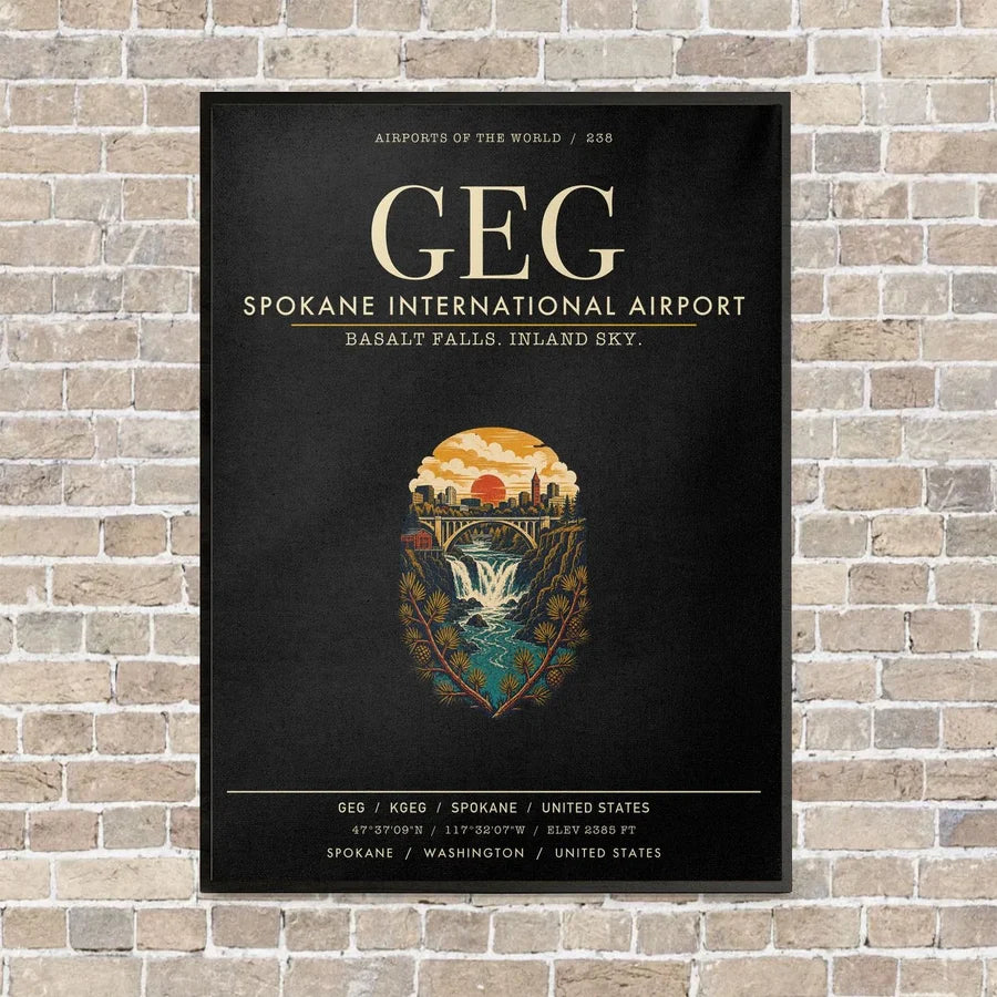 Spokane International Airport GEG vertical canvas print - framed - black background