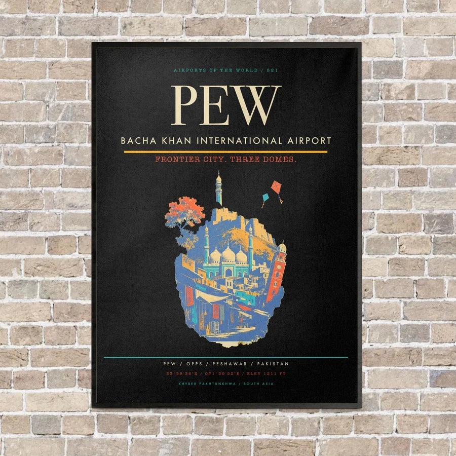 Bacha Khan International Airport PEW - Canvas Framed - Black