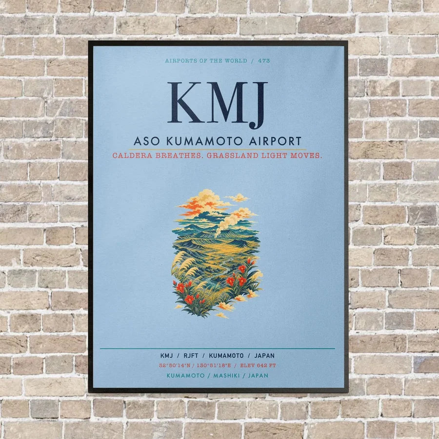 Aso Kumamoto Airport KMJ vertical canvas print - framed - light blue background