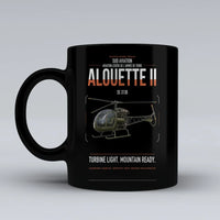 Thumbnail for Sud Aviation SE 3130 Alouette II design on black ceramic mug, double-side print