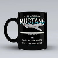 Thumbnail for Cessna Citation Mustang design on black ceramic mug, double-side print