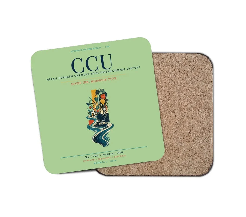 Netaji Subhash Chandra Bose International Airport Kolkata (CCU) design on light green 1 piece coaster
