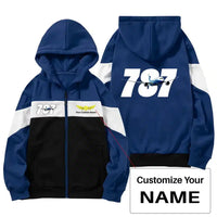 Thumbnail for Super Boeing 787 Zipped Hoodie - Colourful - Dark Blue + Name (Customizable)