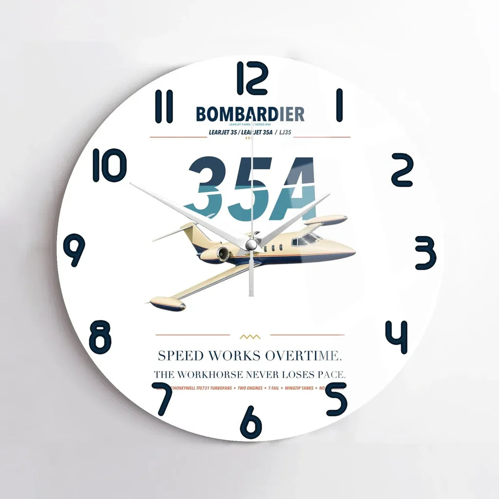 Bombardier Learjet 35A design on white no frame wall clock